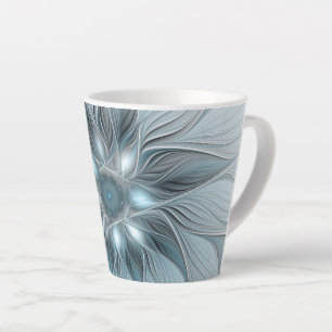 Joyful Flower Abstract Blue Gray Floral Fractal Latte Mug