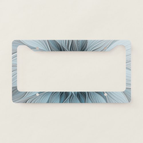 Joyful Flower Abstract Blue Gray Floral Fractal License Plate Frame