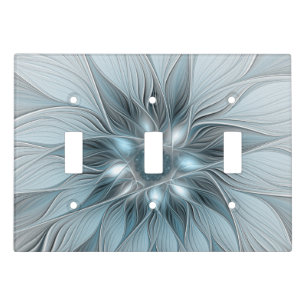 Joyful Flower Abstract Blue Gray Floral Fractal Light Switch Cover