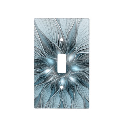 Joyful Flower Abstract Blue Gray Floral Fractal Light Switch Cover