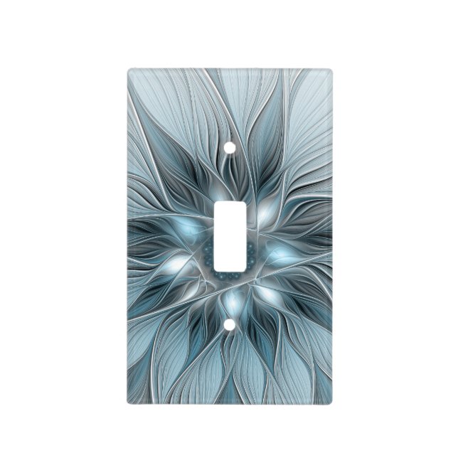 Joyful Flower Abstract Blue Gray Floral Fractal Light Switch Cover (Front)