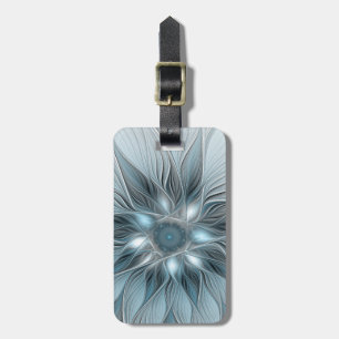 Joyful Flower Abstract Blue Gray Floral Fractal Luggage Tag