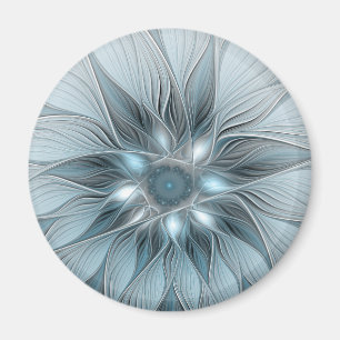Joyful Flower Abstract Blue Gray Floral Fractal Magnet