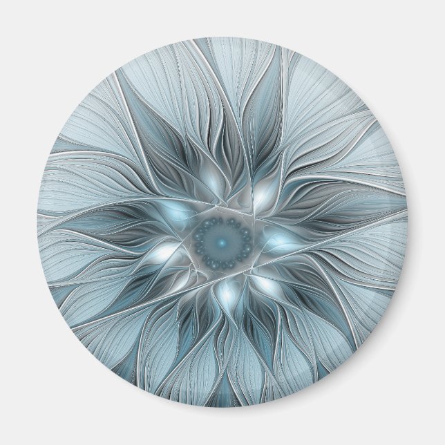 Joyful Flower Abstract Blue Gray Floral Fractal Magnet (Front)