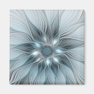 Joyful Flower Abstract Blue Gray Floral Fractal Magnet