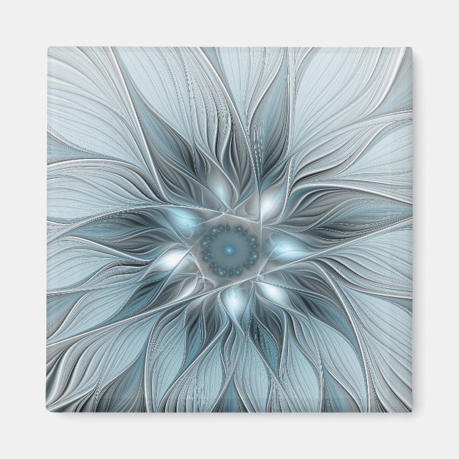 Joyful Flower Abstract Blue Gray Floral Fractal Magnet (Front)