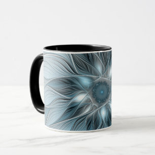 Joyful Flower Abstract Blue Gray Floral Fractal Mug