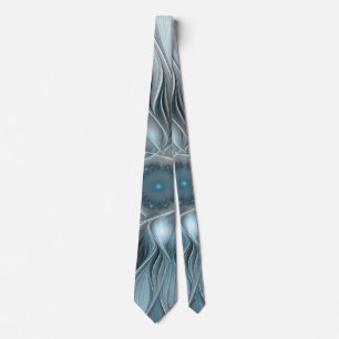Joyful Flower Abstract Blue Gray Floral Fractal Neck Tie