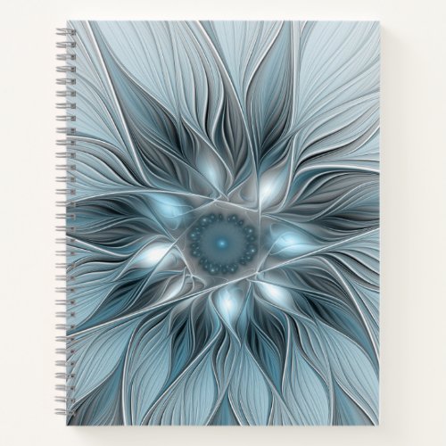 Joyful Flower Abstract Blue Gray Floral Fractal Notebook