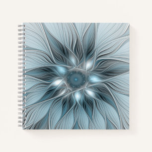 Joyful Flower Abstract Blue Gray Floral Fractal Notebook
