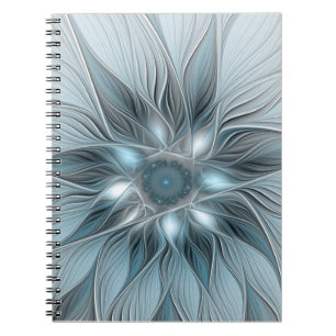 Joyful Flower Abstract Blue Gray Floral Fractal Notebook