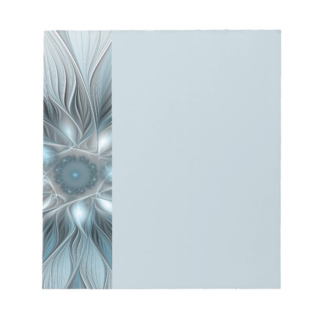 Joyful Flower Abstract Blue Gray Floral Fractal Notepad (Front)