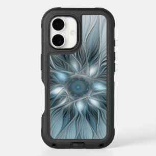 Joyful Flower Abstract Blue Gray Floral Fractal iPhone 16 Case