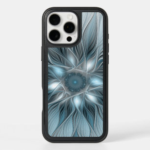 Joyful Flower Abstract Blue Gray Floral Fractal iPhone 16 Pro Max Case
