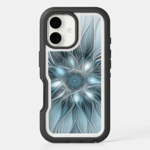 Joyful Flower Abstract Blue Gray Floral Fractal iPhone 16 Case
