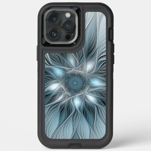 Joyful Flower Abstract Blue Gray Floral Fractal iPhone 13 Pro Max Case