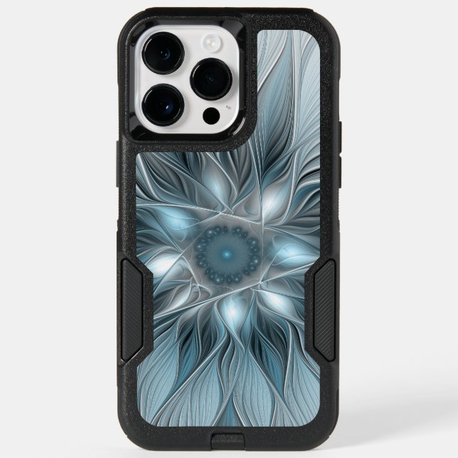 Joyful Flower Abstract Blue Gray Floral Fractal Otterbox iPhone Case (Back)