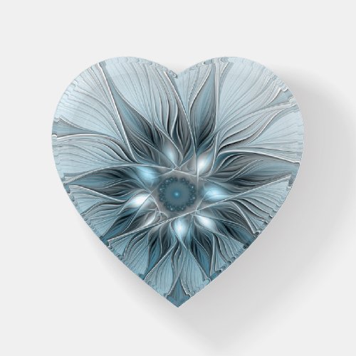 Joyful Flower Abstract Blue Gray Floral Fractal Paperweight