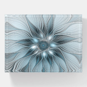 Joyful Flower Abstract Blue Gray Floral Fractal Paperweight