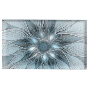 Joyful Flower Abstract Blue Gray Floral Fractal Place Card Holder