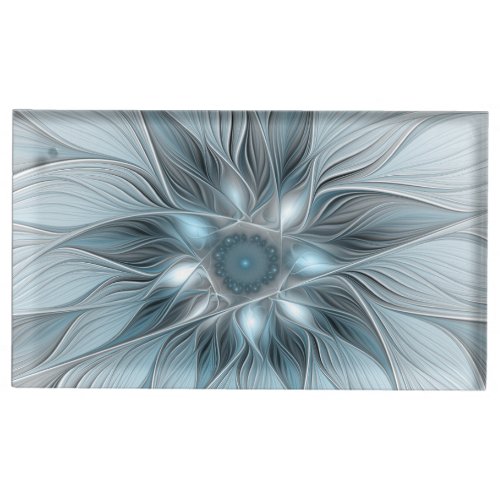 Joyful Flower Abstract Blue Gray Floral Fractal Place Card Holder