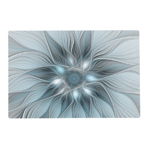 Joyful Flower Abstract Blue Gray Floral Fractal Placemat
