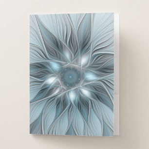 Joyful Flower Abstract Blue Gray Floral Fractal Pocket Folder