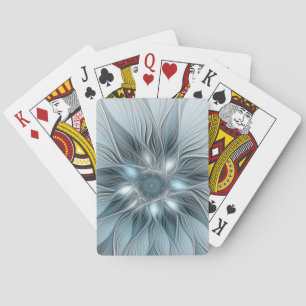 Joyful Flower Abstract Blue Gray Floral Fractal Poker Cards