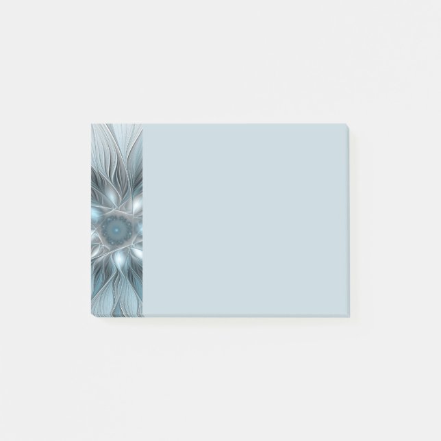 Joyful Flower Abstract Blue Gray Floral Fractal Post-it Notes (Front)