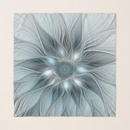 Joyful Flower Abstract Blue Gray Floral Fractal Scarf