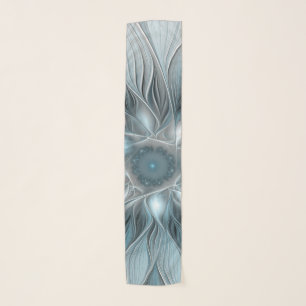 Joyful Flower Abstract Blue Gray Floral Fractal Scarf