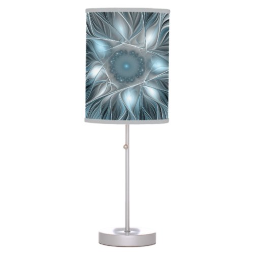 Joyful Flower Abstract Blue Gray Floral Fractal Table Lamp