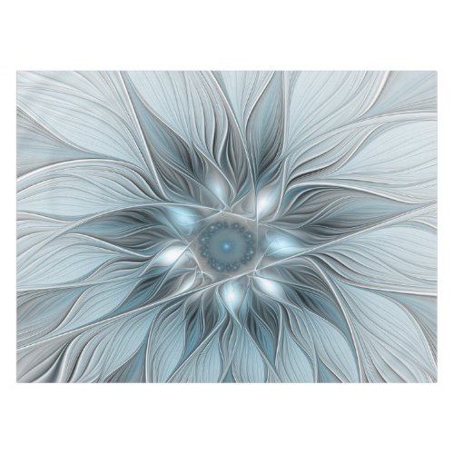 Joyful Flower Abstract Blue Gray Floral Fractal Tablecloth