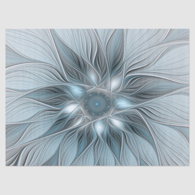 Joyful Flower Abstract Blue Gray Floral Fractal Tissue Paper (Front)