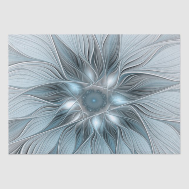Joyful Flower Abstract Blue Gray Floral Fractal Tissue Paper (Front)