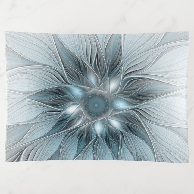 Joyful Flower Abstract Blue Gray Floral Fractal Trinket Tray (Front)