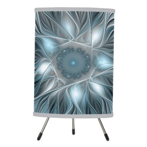 Joyful Flower Abstract Blue Gray Floral Fractal Tripod Lamp