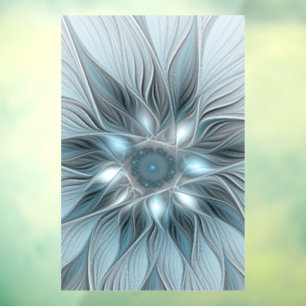 Joyful Flower Abstract Blue Gray Floral Fractal Window Cling