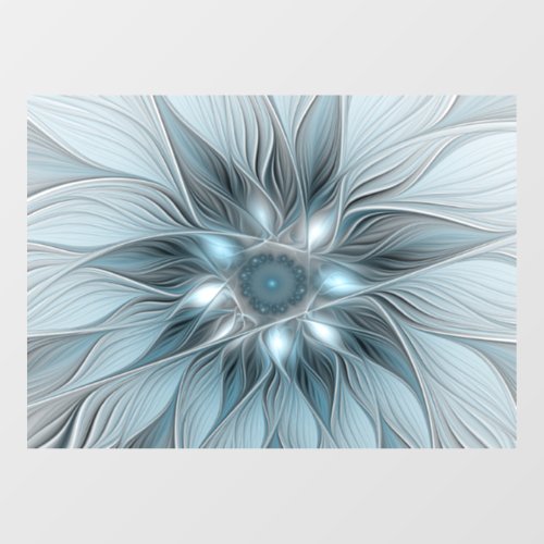 Joyful Flower Abstract Blue Gray Floral Fractal Window Cling