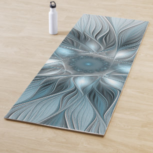 Joyful Flower Abstract Blue Gray Floral Fractal Yoga Mat