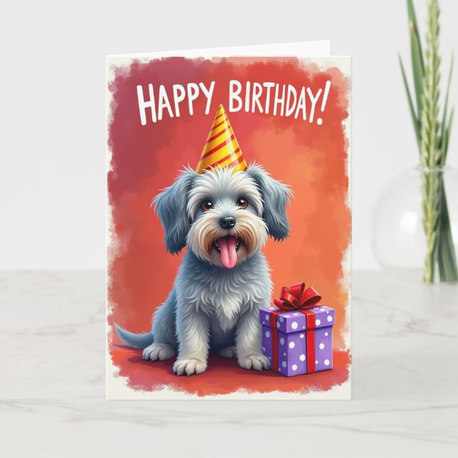 Joyful Fluffy Pup Birthday Card (Front)