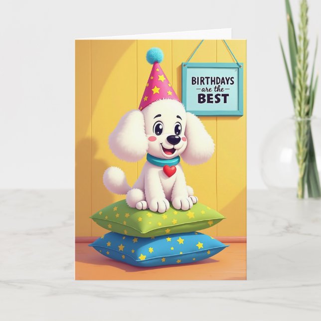 Joyful Fluffy Puppy Birthday Card (Front)