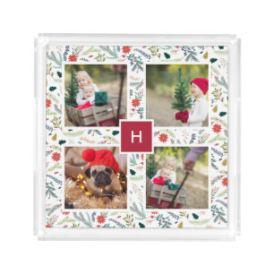 Joyful Foliage Holiday Photo Collage Acrylic Tray