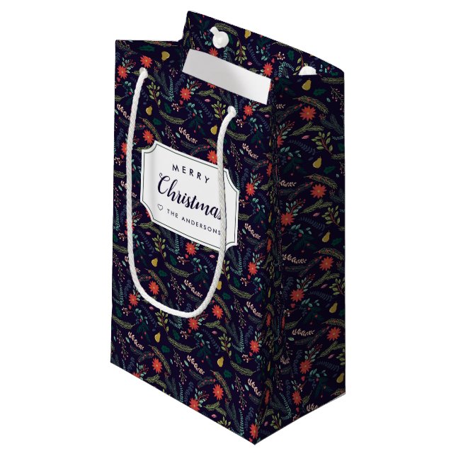 Joyful Foliage Personalized Holiday Small Gift Bag (Front Angled)