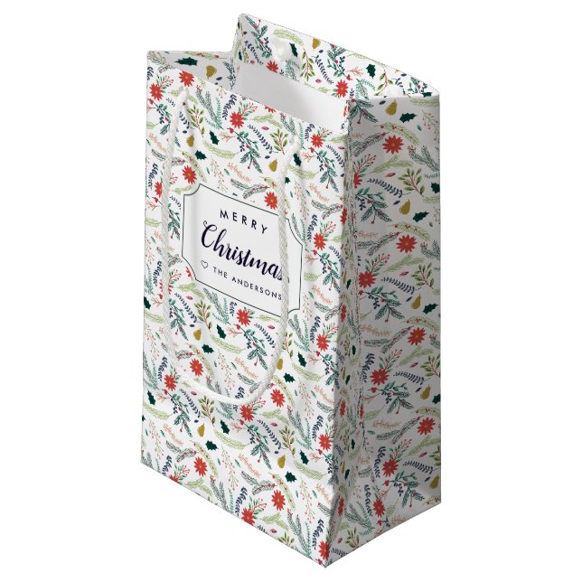 Joyful Foliage Personalized Holiday Small Gift Bag (Front Angled)