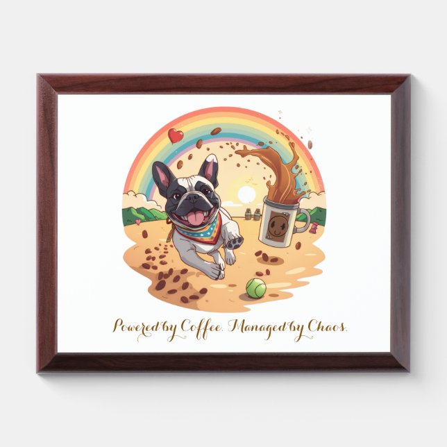 Joyful French Bulldog & Coffee Splash – Paws, Award Plaque (Horizontal)