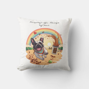 Joyful French Bulldog & Coffee Splash – Paws, Throw Pillow