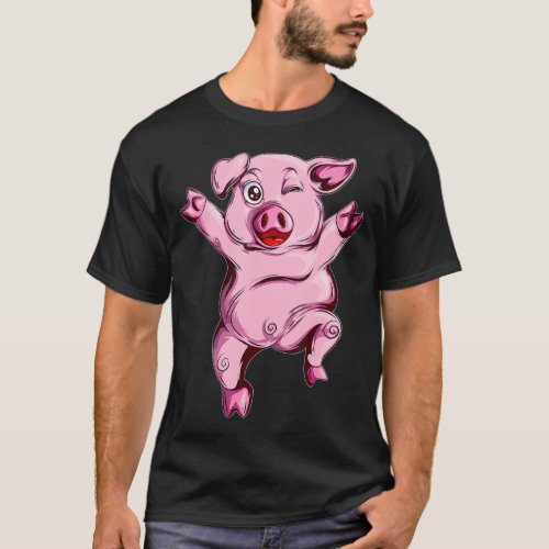 Joyful Friendly Dancing Pig Farm Pigs T_Shirt