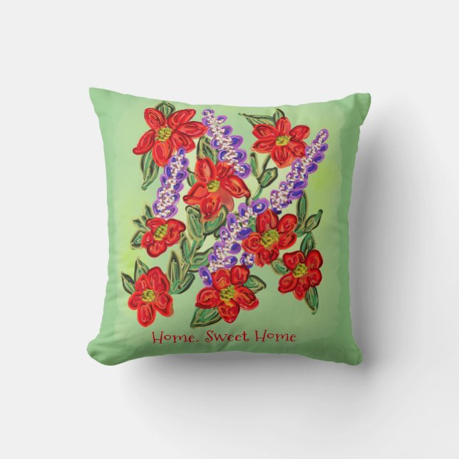 Joyful, From The Heart Floral Bouquet Throw Pillow (Front)