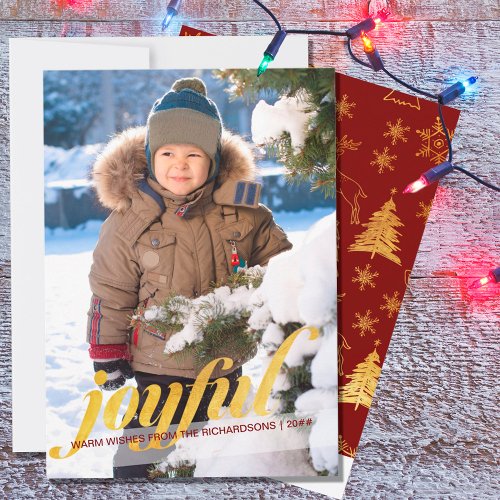 Joyful Full Bleed Photo Red and Gold Holiday Card